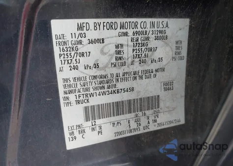 2004 Ford F-150 Xlt z USA, uszkodzony, nr VIN 1FTRW14W34KB75458